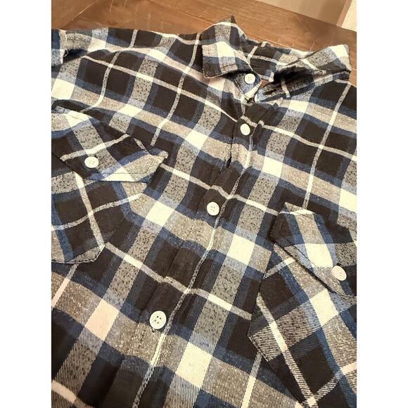 Woodland Creek Men’s L Flannel Shirt Blue Black Plaid Long Sleeve - Picture 2 of 6